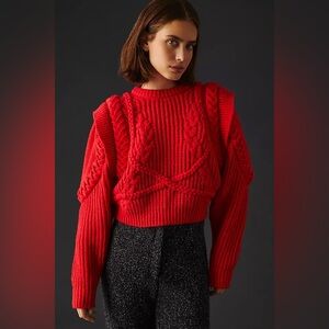 ***SOLD Ronny Kobo Catrin Cable Knit Red Cropped Sweater-Women’s S; Lipstick Red